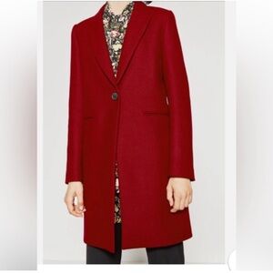 Zara Women's Single-Button Red Pea Coat